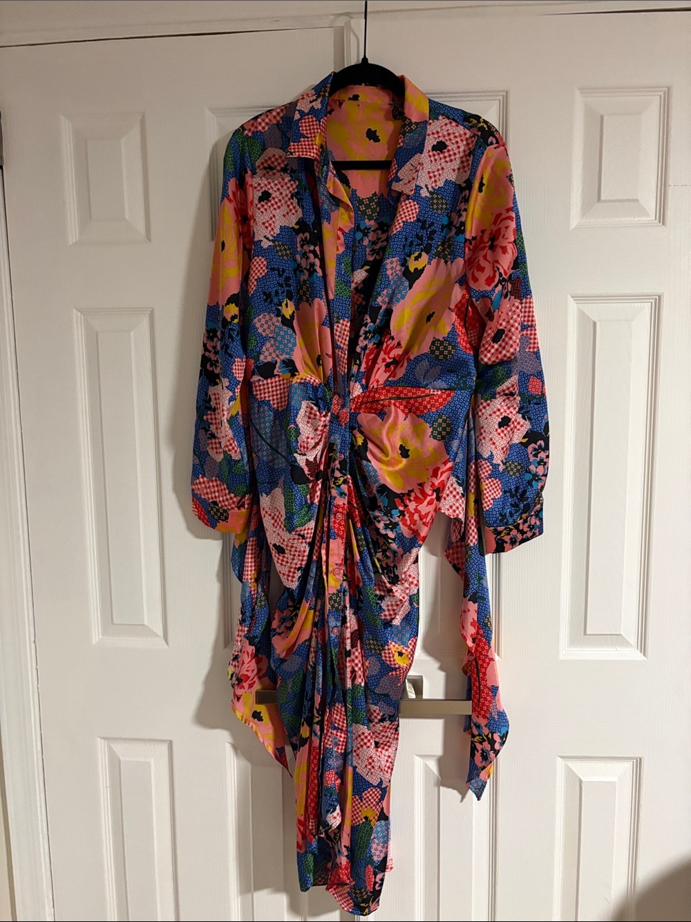 Vibrant Floral Tie-Front Dress Shirt